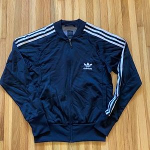 adidas track jacket, size Medium. Black with very pale pink strips & embroidery